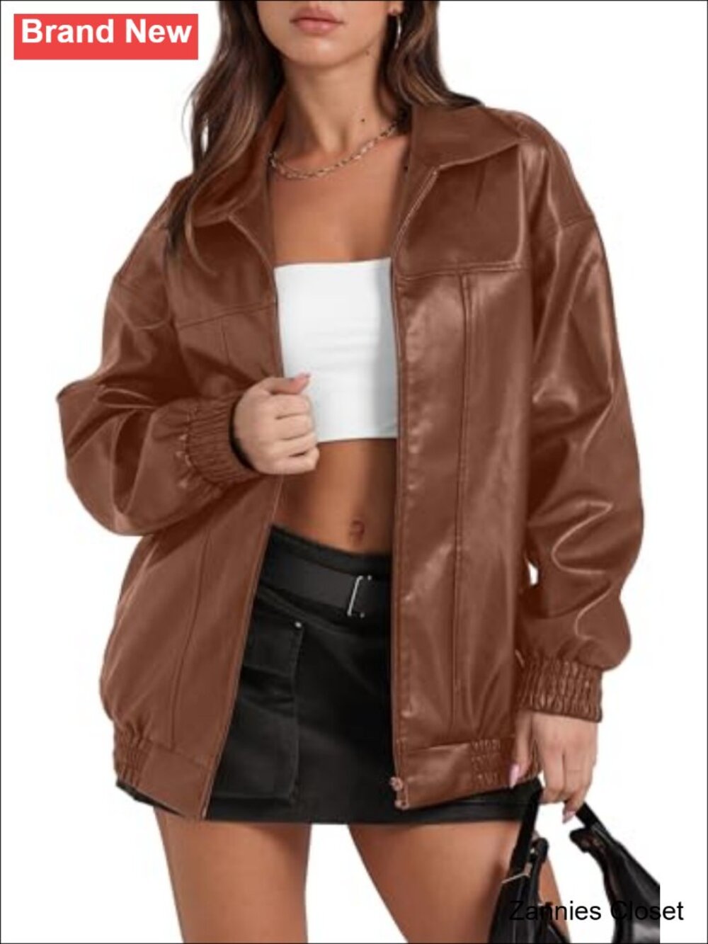 ✨ Faux Leather Oversized Motorcycle Bomber Jacket Y2K Moto Coat
